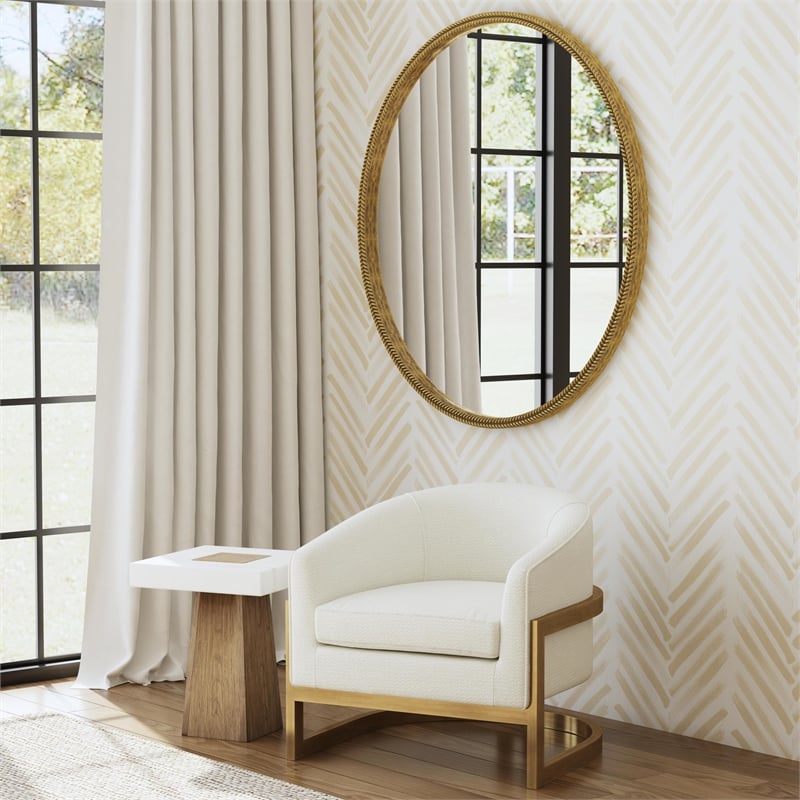 Bassett Mirror Neve Metal & Fabric Accent Chair in Gold/Ivory White