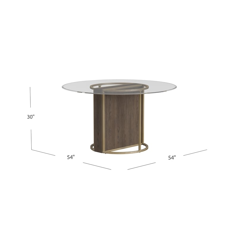 Stefan Dining Table in Brown Engineered Wood with Glass Top