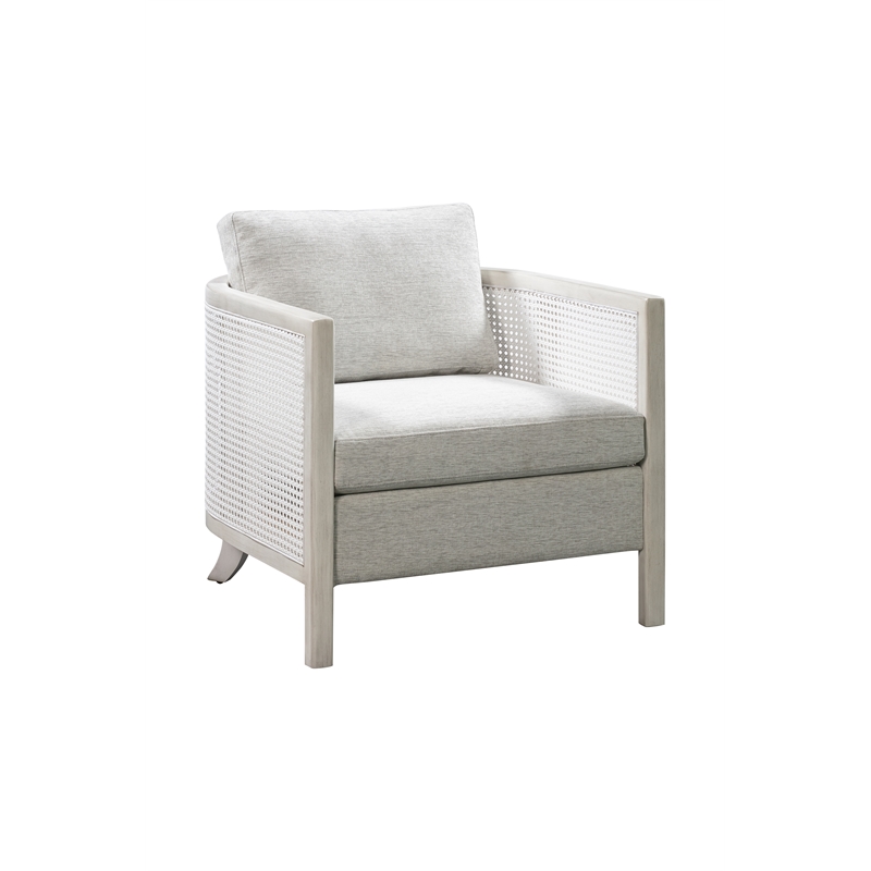 Mylo Coastal Farmhouse Accent Chair in Hand Brushed White Wood and Fabric