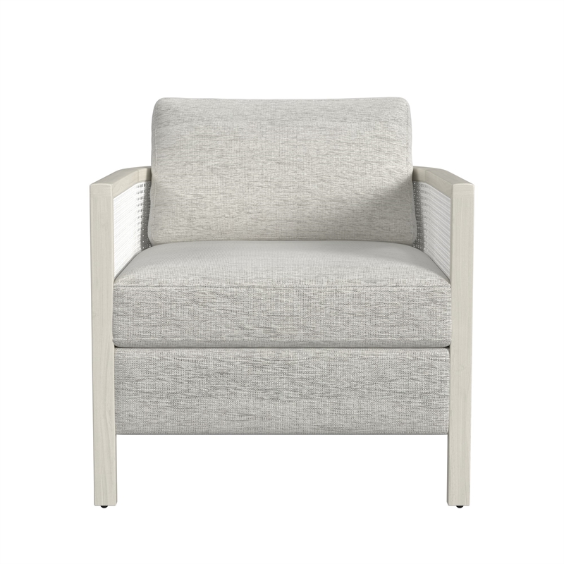 Mylo Coastal Farmhouse Accent Chair in Hand Brushed White Wood and Fabric