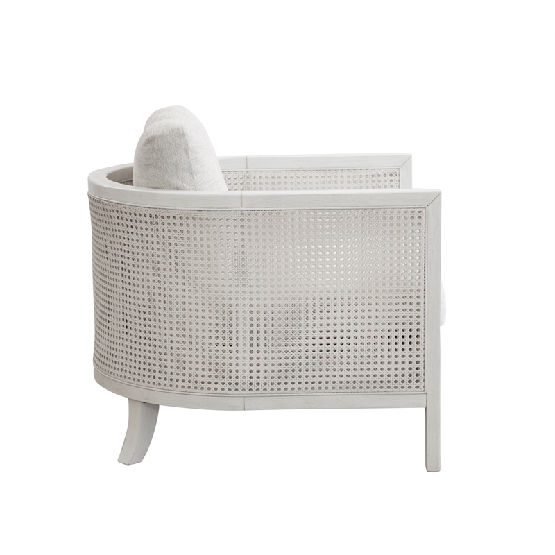 Mylo Coastal Farmhouse Accent Chair in Hand Brushed White Wood and Fabric