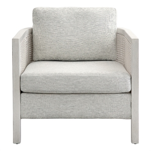 Mylo Coastal Farmhouse Accent Chair in Hand Brushed White Wood and Fabric