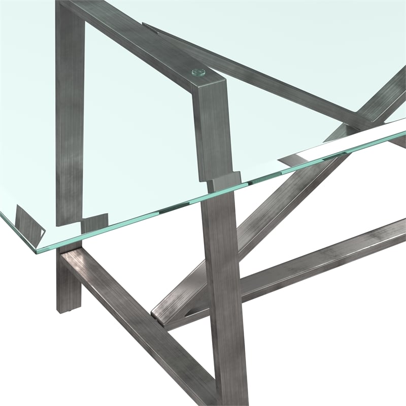 Bassett Mirror Ross Rectangular Metal & Glass Dining Table in Pewter