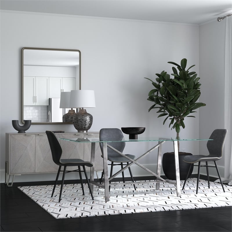 Bassett Mirror Ross Rectangular Metal & Glass Dining Table in Pewter
