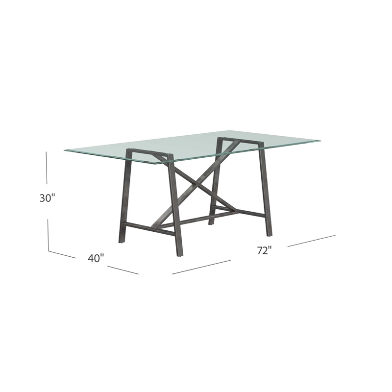 Bassett Mirror Ross Rectangular Metal & Glass Dining Table in Pewter