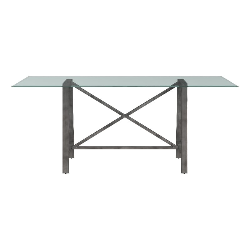 Bassett Mirror Ross Rectangular Metal & Glass Dining Table in Pewter