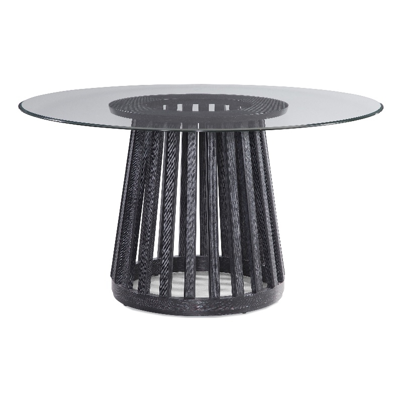 Bassett Mirror Mateo Round Contemporary Glass and Wood Dining Table in Black