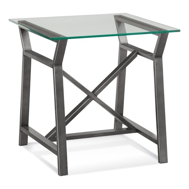 Ross End Table with X-Cross Base in Gray Metal