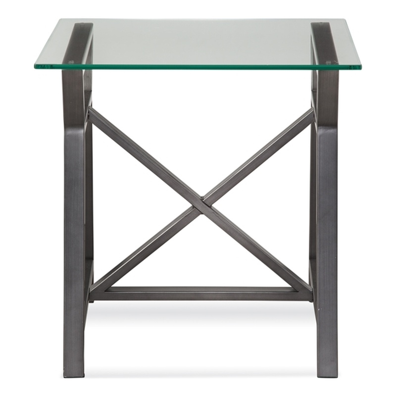 Ross End Table with X-Cross Base in Gray Metal