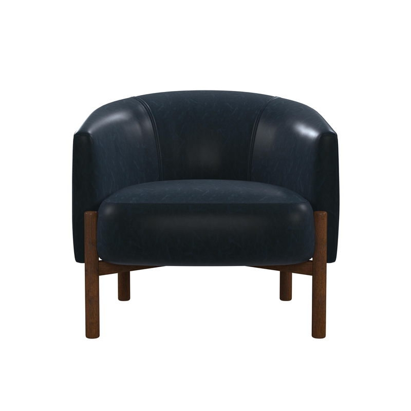 Higgins Navy Blue Accent Chair with Wood Frame