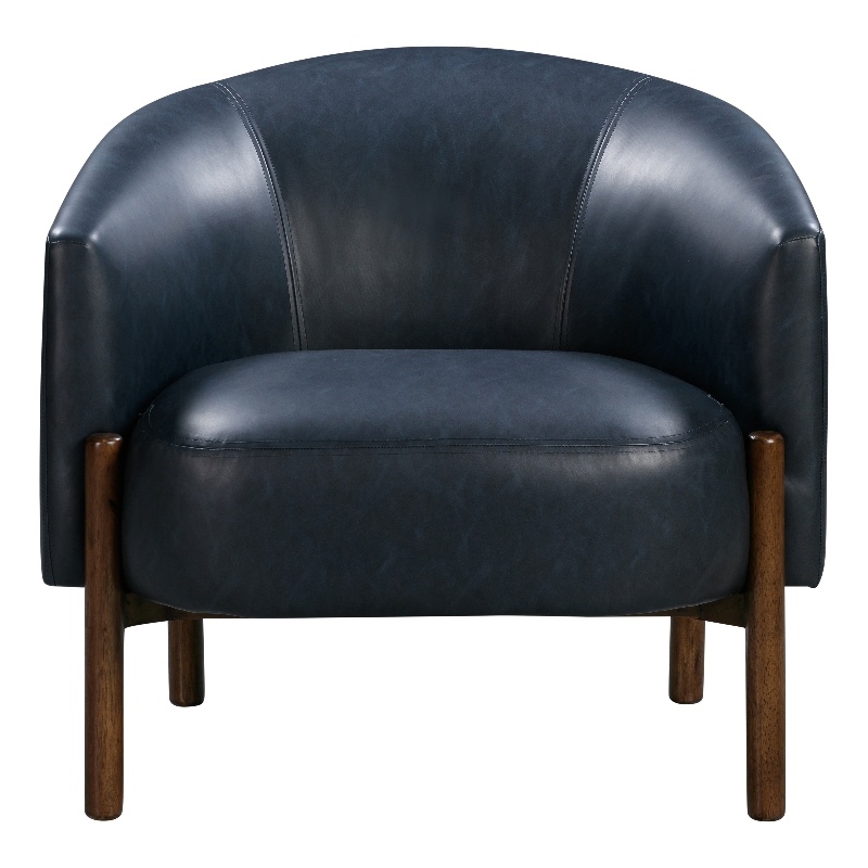 Higgins Navy Blue Accent Chair with Wood Frame