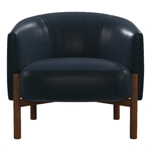 higgins navy blue accent chair with wood frame