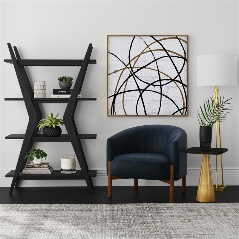 Stratton Modern Inspired Matte Black Wood Etagere