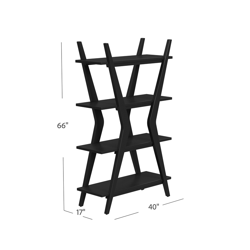 Stratton Modern Inspired Matte Black Wood Etagere