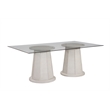 Korey Dining Table in Cream Wood with Cane Detailing and Glass Top