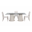 Korey Dining Table in Cream Wood with Cane Detailing and Glass Top
