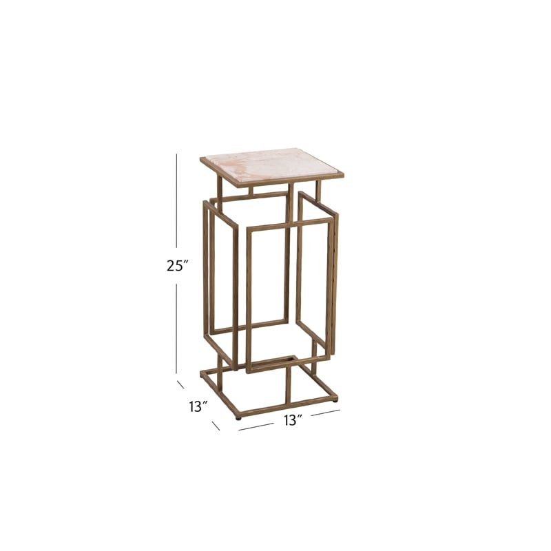 Audrey Antique Brass Accent Table with Italian Marble Top