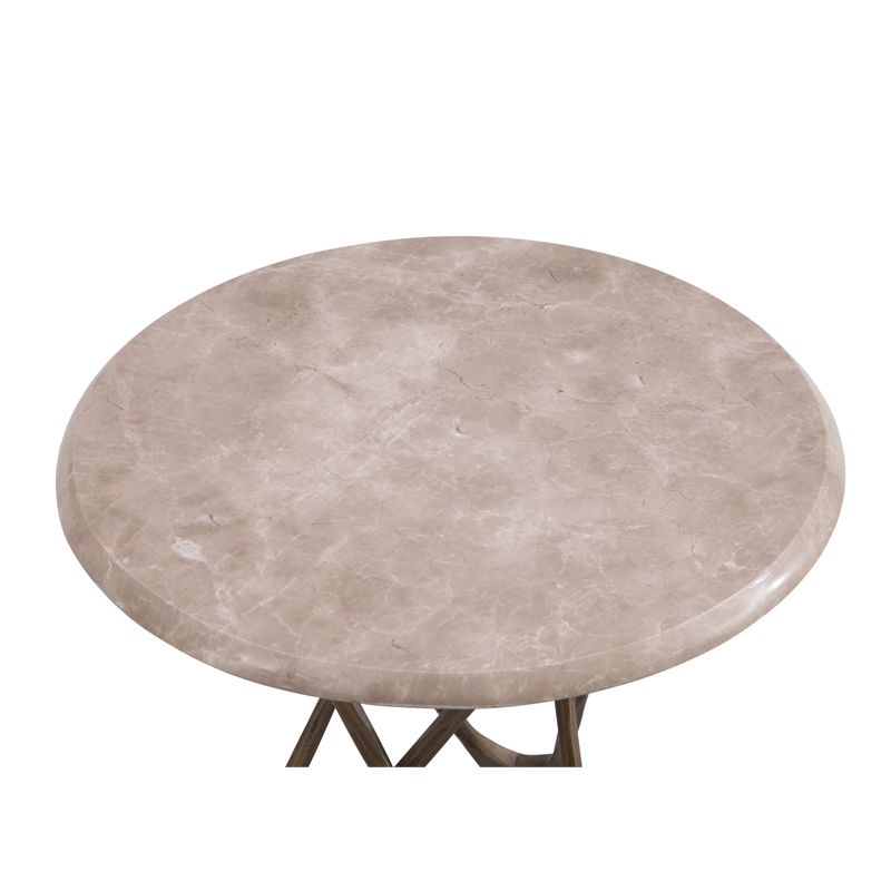 Leila Antique Brass Accent Table with Creamy Beige Marble Top