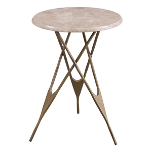 Leila Antique Brass Accent Table with Creamy Beige Marble Top