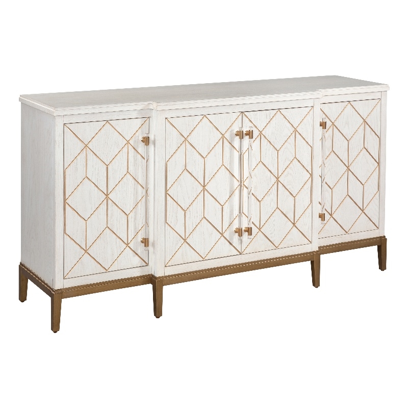 Perrine Soft White Wooden Server with Gold and Acrylic Accents