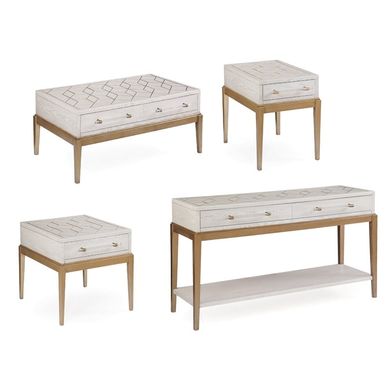 Perrine Soft White Wooden Cocktail Table with Gold and Acrylic Accents