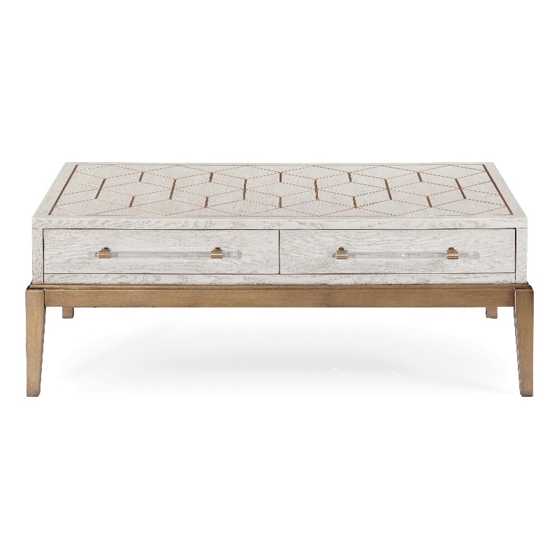 Perrine Soft White Wooden Cocktail Table with Gold and Acrylic Accents