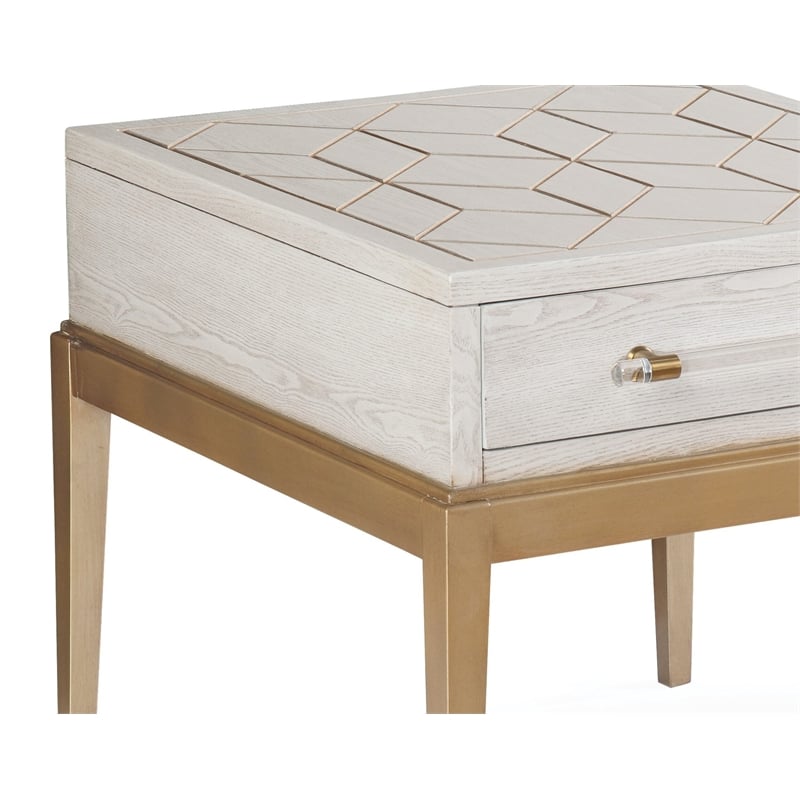 Perrine Soft White Wooden End Table with Gold and Acrylic Accents