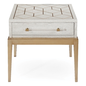 Perrine Soft White Wooden End Table with Gold and Acrylic Accents