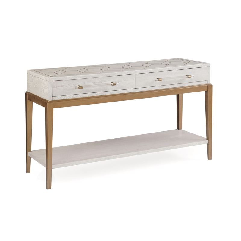 Perrine Soft White Wooden Console Table with Gold and Acrylic Details