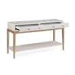 Perrine Soft White Wooden Console Table with Gold and Acrylic Details