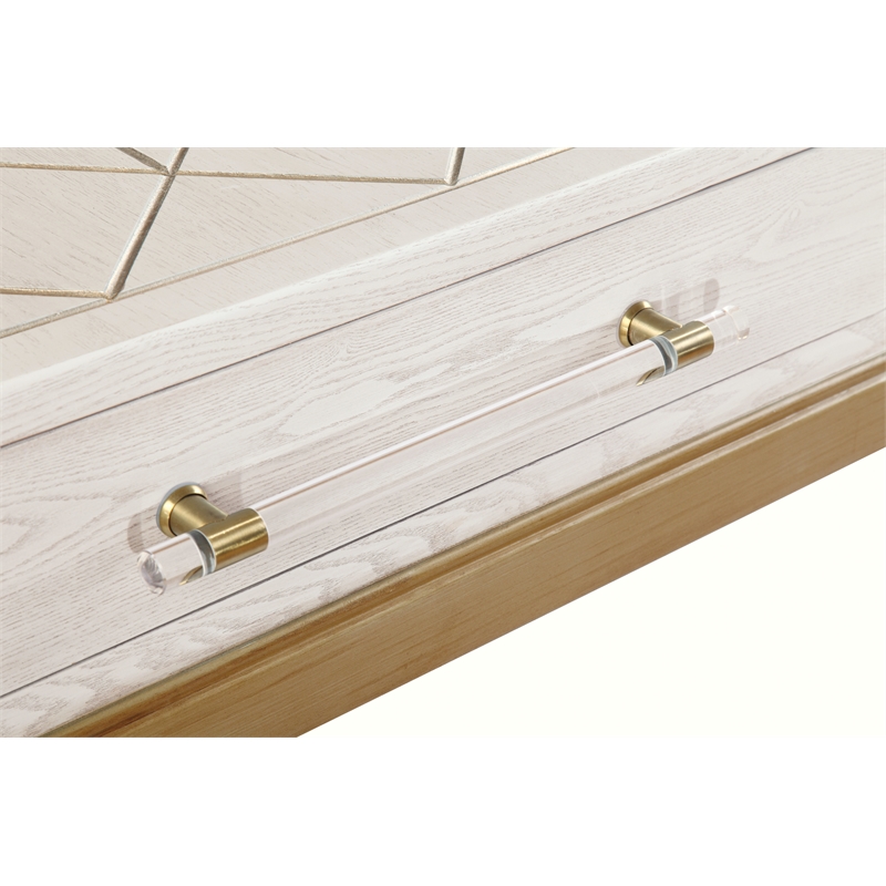 Perrine Soft White Wooden Console Table with Gold and Acrylic Details
