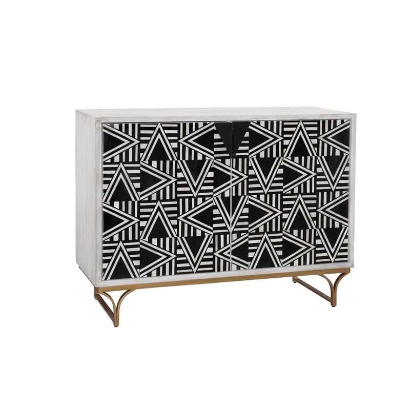 Martina Wooden Bar Cabinet with Black and White Bone