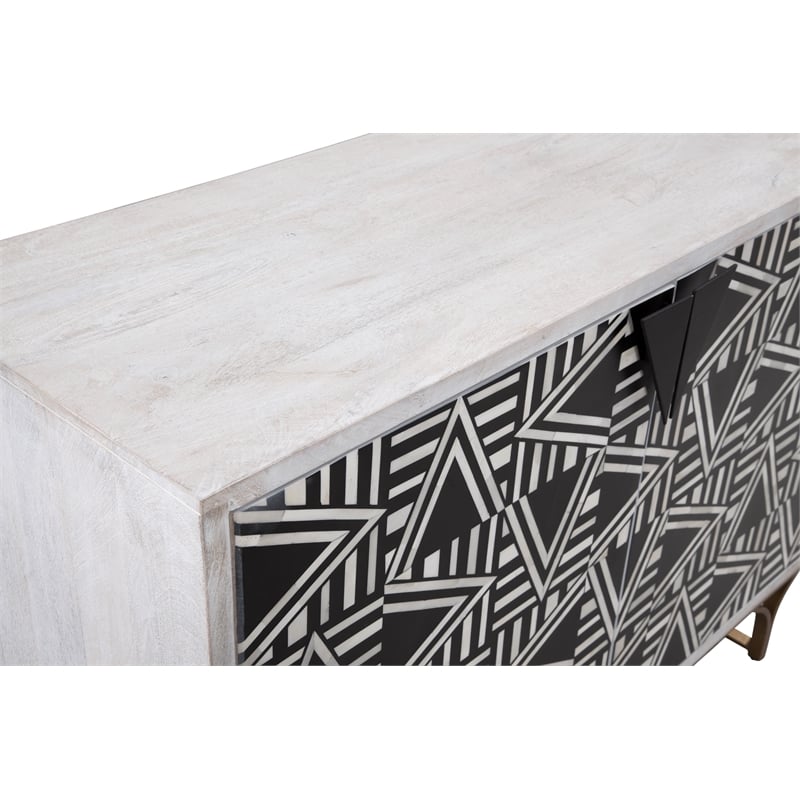 Martina Wooden Bar Cabinet with Black and White Bone
