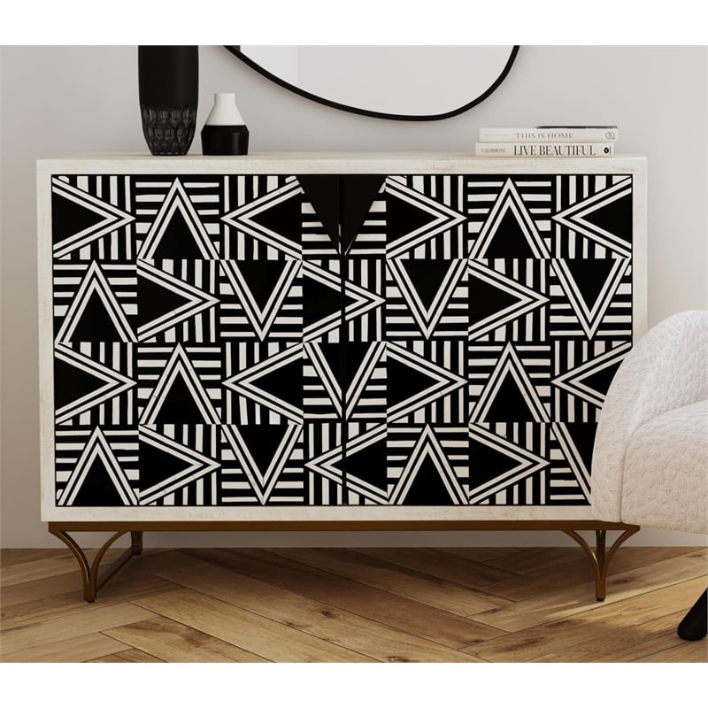 Martina Wooden Bar Cabinet with Black and White Bone