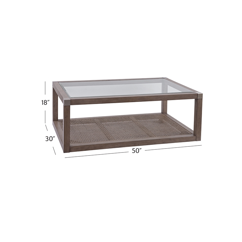 Calum Solid Wood Cocktail Table with Natural Cane Shelf