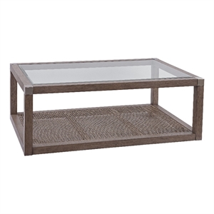 Calum Solid Wood Cocktail Table with Natural Cane Shelf