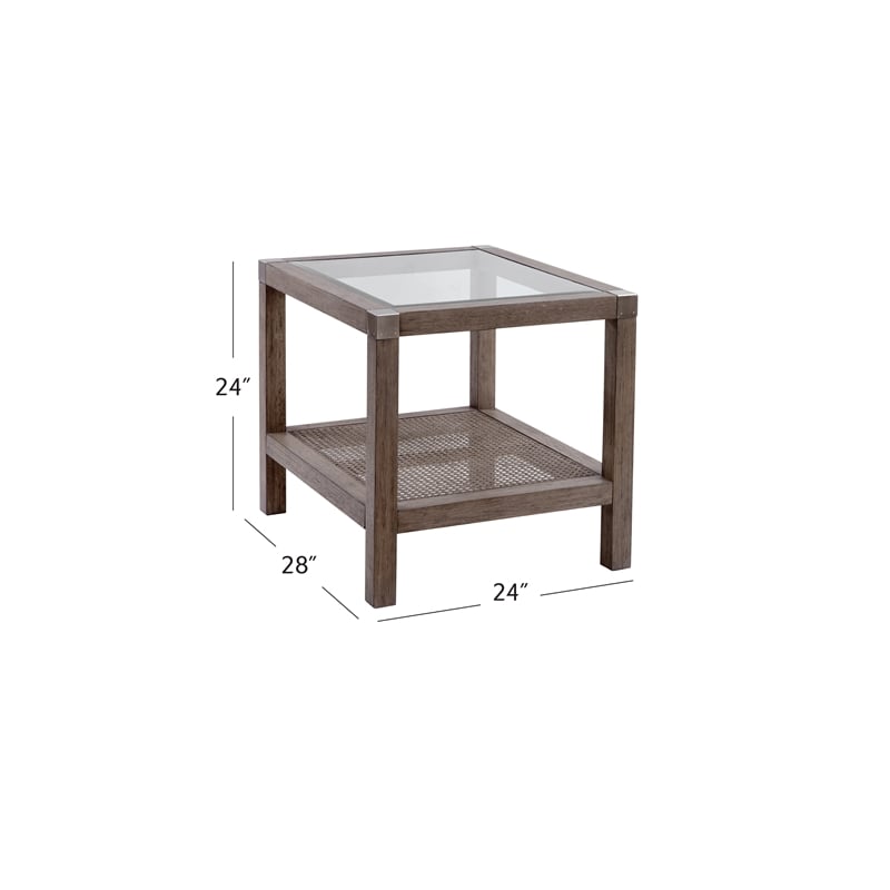 Calum Solid Wood End Table with Natural Cane Shelf