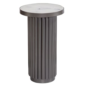 dillon accent table in gray metal with marble top