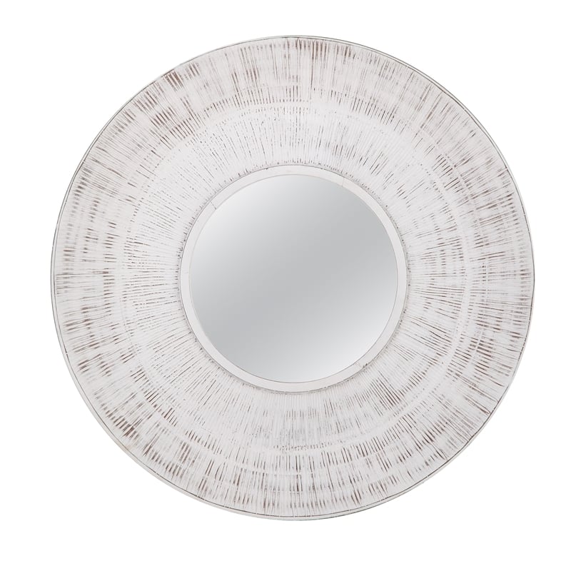 Ocean Isle Wall Mirror in Distressed White Engineered Wood Frame