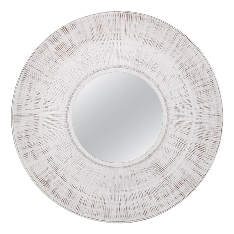 Ocean Isle Wall Mirror in Distressed White Engineered Wood Frame