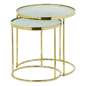 Bassett Mirror Bridget Crackled Glass and Metal Round Nesting Tables in Gold