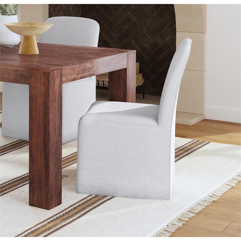 Meyer Dining Chair in Gray Oyster Fabric on Casters