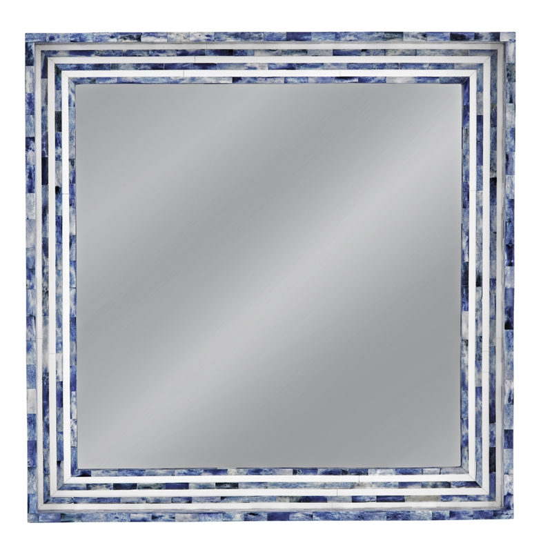 Mabrey Wall Mirror in Blue and Cream Resin and Bone Frame
