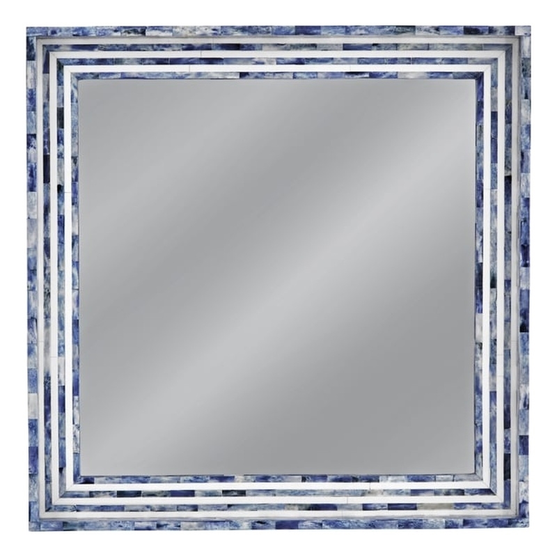 Mabrey Wall Mirror in Blue and Cream Resin and Bone Frame