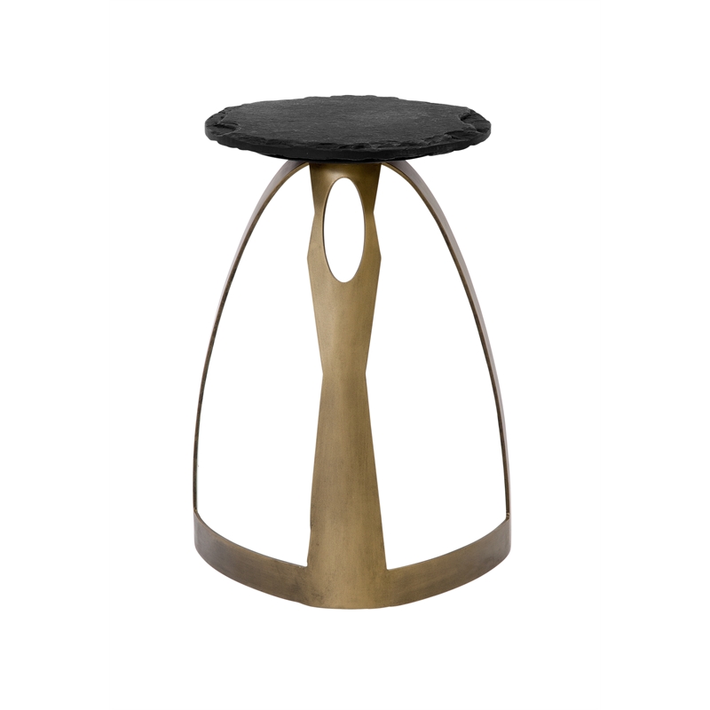 Vaughan Metal Accent Table with Slate Top in Antique Brass