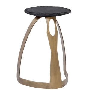 Vaughan Metal Accent Table with Slate Top in Antique Brass