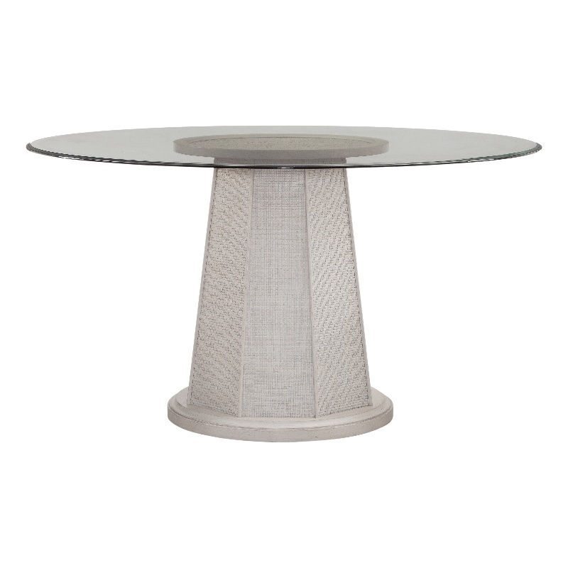 Korey Dining Table in White Wood with Glass Top