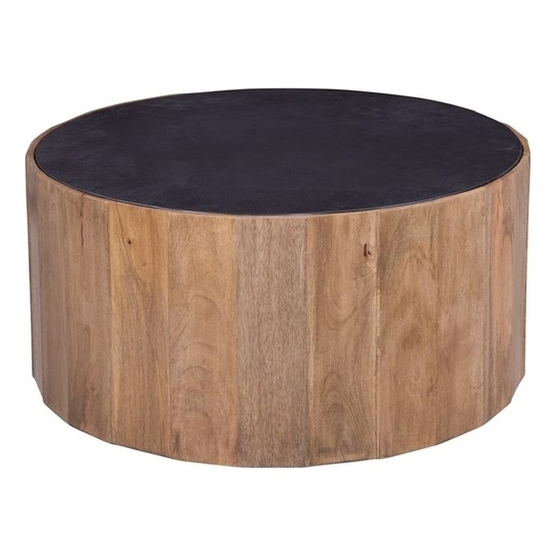 Adrienne Modern Cocktail Table in Black Marble and Natural Wood