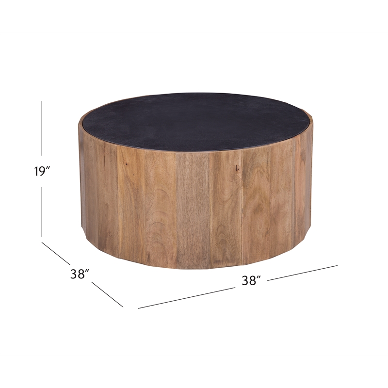 Adrienne Modern Cocktail Table in Black Marble and Natural Wood