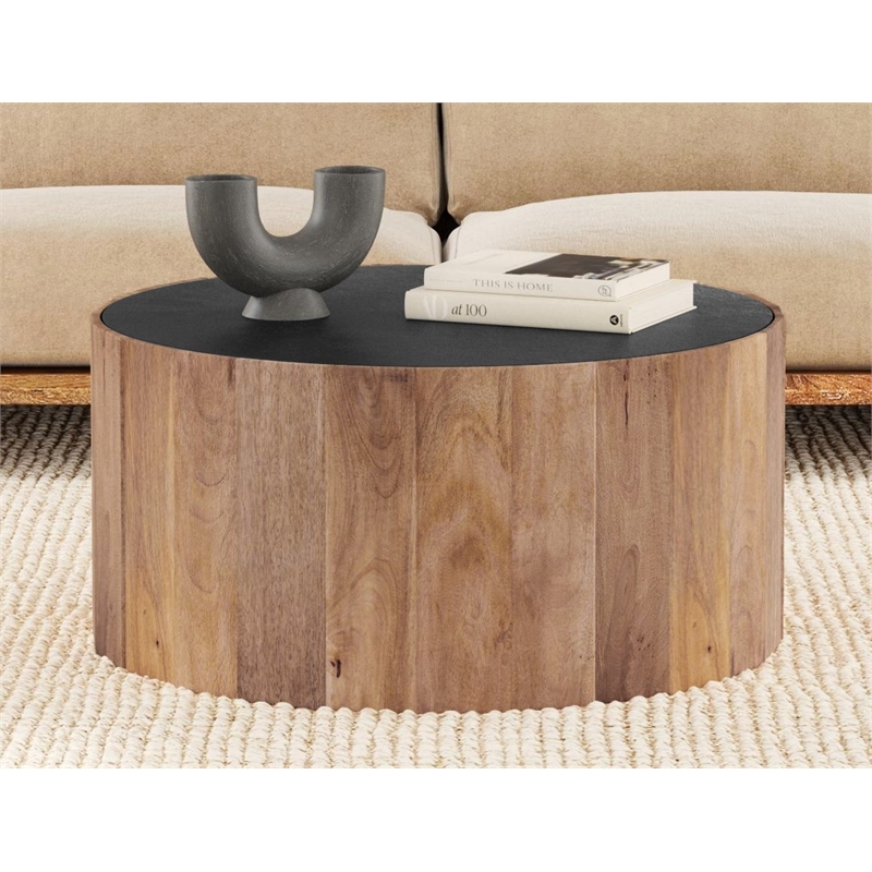 Adrienne Modern Cocktail Table in Black Marble and Natural Wood